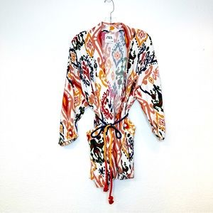 Zara Abstracted Linen Style Rope Belted Jacket Kimono Medium